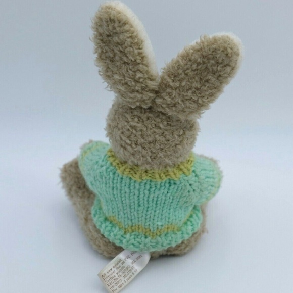 Vintage HugFun 1999 Plush Bunny Rabbit&Cow 10" Doll Flower Knitted Teal Sweater - Picture 5 of 10